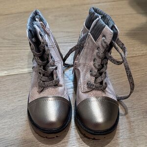 Steve Madden Pink Lace-Up Ankle Boots with Metallic Toe